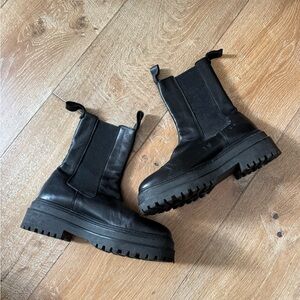Black Leather Chunky Platform Chelsea Boots